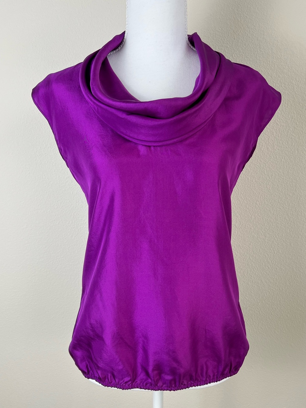 JACOB 100% Silk Vivid Purple Cowl Neck Blouse Top Sleeveless Minimal Chic Sz XS